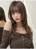 ヘーゼルベージュブリーチなしダブルカラーハッシュカット透明感
