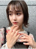 ベージュインナーカラーショートボブレイヤーミディアム前髪