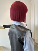 福井　大和田　ハイトーンボブ　チェリーレッド　ぱつっとボブ