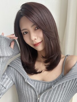 ミディアムレイヤー/顔周りハッシュカットココアブラウンTK-38