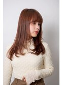 レイヤーカット/重めバング/アプリコットベージュ