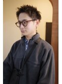 メンズスパイキーショート刈り上げブラウンカラー眉毛カット岡山