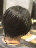 カーキグレージュマッシュショートボブフェザーバングヘナ(所沢)
