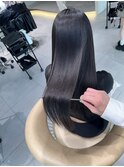 ★丸型逆三角ホワイトグレージュデジタルパーマチェリーブラウン