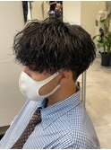 波巻きマッシュ刈り上げツーブロック
