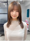 小顔 前髪 レイヤーカット チェリーブラウン"