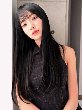 アンジェリカ 難波店(ANGELICA) ANGELICA 韓国風 ストレートヘア アッシュブラック ぱっつん前髪