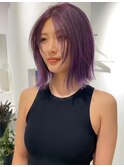 パープルカラー　軽めボブ