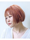 オレンジ#ボブ#切りっぱなし#ダブルカラー#ケアブリーチ#豊橋