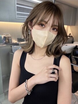 サイン 表参道(SIGN) インナーカラーグレーベージュレイヤーロング前髪パーマ黒髪