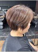 ミセスショート　白髪ぼかし　脱白髪染め　オレンジブラウン