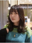 外ハネミディアム/シースルーバング/前髪/くびれヘア/韓国/梅田