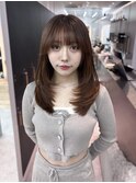 ロング/顔周りレイヤーカット/韓国/グレージュ/縮毛矯正【横浜】