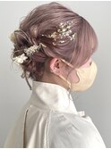 袴ヘアセット　卒業式ヘア　ピンクベージュ【maiko】