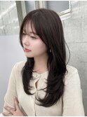 韓国レイヤーカット¥ミディアムワンカール/ダークブラウン　上野