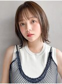 結べるボブくせ毛風カール斜めバングアプリコットオレンジ