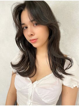 ジーナ 名駅(XENA.) 《ha43》顔周り/くびれミディ/ロングレイヤー/オリーブベージュ