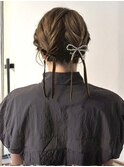 ツインアレンジ 編み込み ツインへア ヘアセット ブラウンカラー