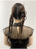 リボンツインヘアセットタイトヘアセット三つ編みヘアセット渋谷