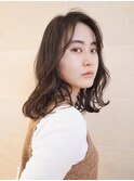 ロブ/ミディアムボブ/癖毛/アッシュ/ニュアンスパーマ/外国人風