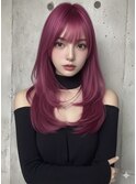 ワインレッド　レイヤー　ブルべに合う赤髪　シースルーバング