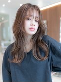大人かわいい前髪セシルカットココアブラウンフリンジウェーブ 