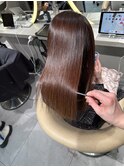 ★丸型逆三角ホワイトグレージュデジタルパーマチェリーブラウン