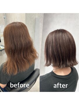 ウル バイ ドット(ulu by dot.) 【仁藤】切りっぱなしボブ/白髪ぼかしハイライト[町田/髪質改善]