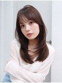 前髪カットロング顔周りレイヤー韓国ヘア小顔_F1175