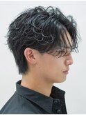 緩めニュアンスパーマフェザーパーマメンズセンターパートウルフ