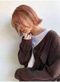 外国人風ミニボブ ピンクグレージュ インナーカラー　アッシュ