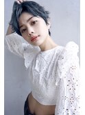 大人可愛い 前髪なしショート ネイビーカラー 20代30代40代