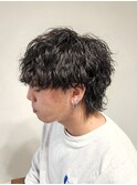 波巻きツイストスパイラルパーマメンズマッシュウルフショート