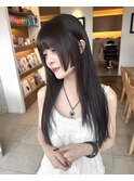 らダークグレーロングレイヤーフルバング顔まわりぷつっとカット