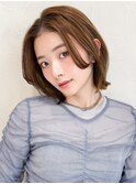 美髪ハイライトカラー大人可愛いレイヤーカットサイドバング