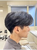 メンズセンターパートウルフセンターパートニュアンスパーマ襟足