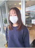 顔周りレイヤーミディアムレイヤーベージュブラウン前髪