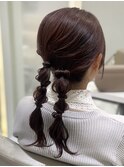 ミディアムアレンジ/ツイン編み下ろしアレンジ/表参道ヘアセット