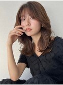 大人/小顔/レイヤーカット/シースルーバング/黒髪/ネビージュ