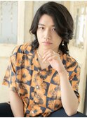 mod's姪浜/黒髪アッシュブラックかき上げメンズロングウルフg