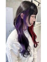 ファイブバイジエクト 堀江(FIVE by The Ect) パープル×レッド インナーカラー デザインカラー