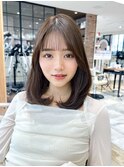 小顔バング鎖骨ミディワンカール顔周りカット/ブラウンベージュ