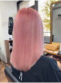 くびレイヤー前髪ピンクベージュエモージュインナーグレージュ