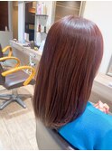 オフィスOK◎ロングレイヤー赤系カラーで暗めレッド