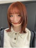 ブリーチ無しアプリコットオレンジカラー小顔似合わせレイヤー