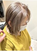 透明感ブリーチなし白髪ぼかし