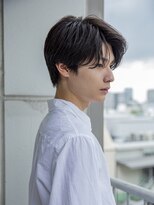 【men`s】フェザーパーマグレー刈り上げショートブルーカラー