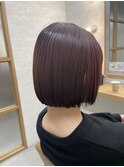 ミニボブ 韓国 赤髪 ディープカシス ピンク