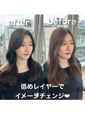 前髪カット×韓国風くびれミディ×透明感カラー