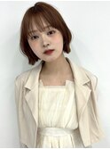 ピンクブラウン ショート くびれヘア 外ハネボブ 切りっぱなし